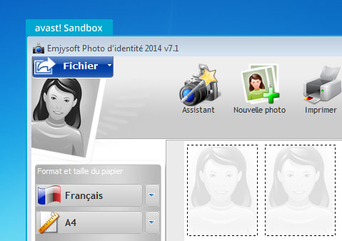 Photo d'identité exécuté dans la Sandbox d'avast 2014 (indiqué par le cadre bleu avast! Sandox)